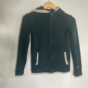 Kuhl ALFPACA Fleece Hoodie Apres Knit‎ Zip Sweater Sweatshirt GIRLS XL 14 Green
